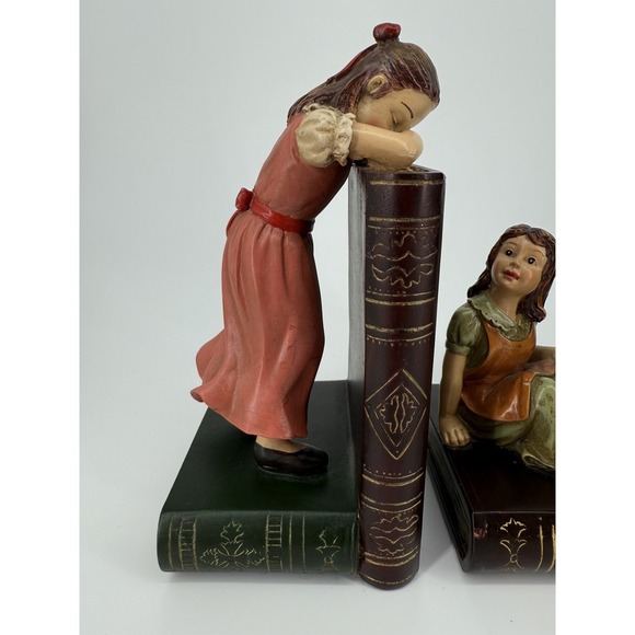 VTG 3pc Girl Reading Bookends Resin Storybook Children Library Cottage Decor - Picture 3 of 10
